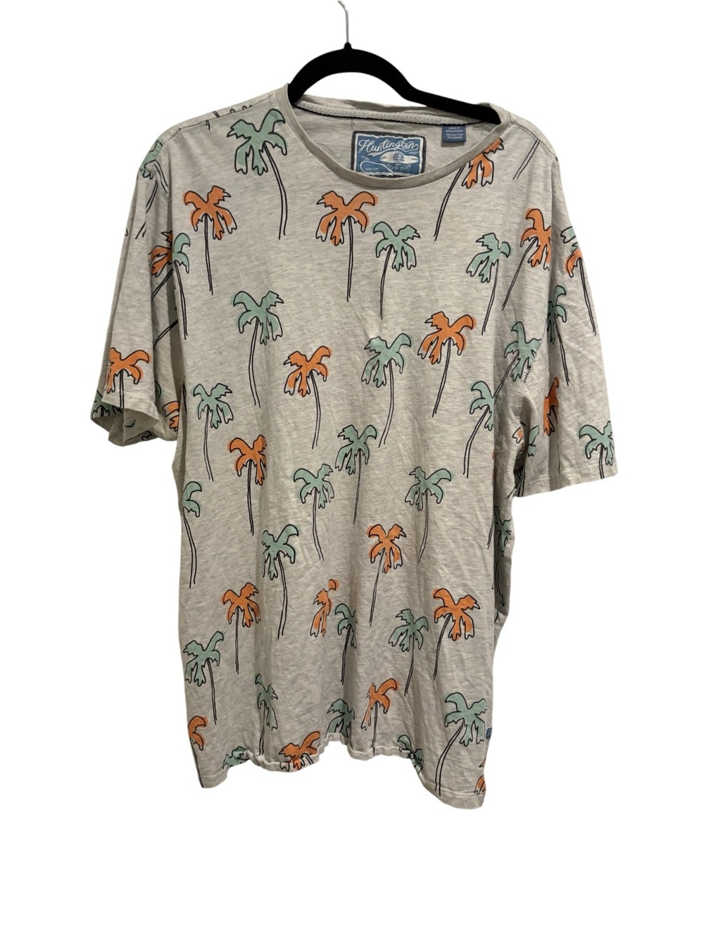 Huntington Palm Print Short Sleeve T-Shirt Light Gray with Orange & Green Palms